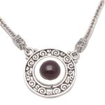 Cultured pearl and garnet pendant necklace, 'Buddha's Gong' - Reversible Cultured Pearl and Garnet Pendant Necklace