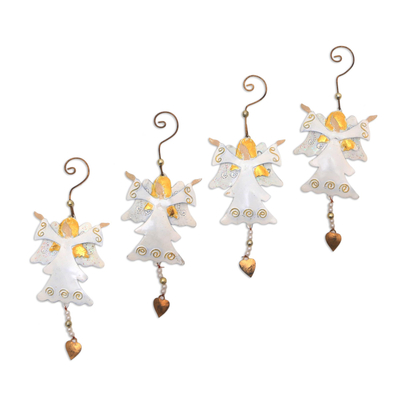 Steel ornaments, 'Cheering Angels' (set of 4) - Handmade Steel Angel Ornaments from Bali (Set of 4)