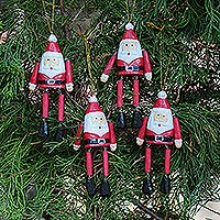 Wood ornaments, Dancing Santas (set of 4)