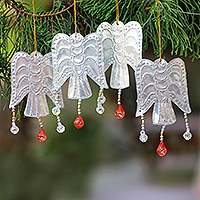 aluminium ornaments, 'Glistening Angels' (set of 4) - aluminium Angel Ornaments from Bali (Set of 4)