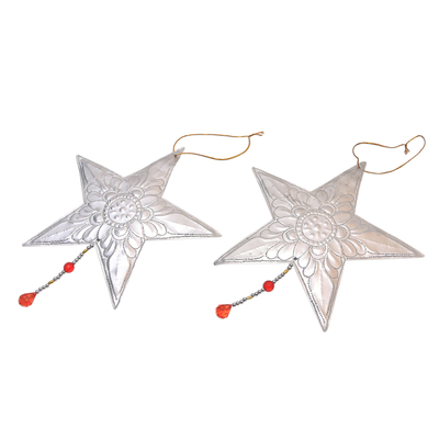 Aluminum ornaments, 'Starry Duo' (pair) - Handmade Aluminum Star Ornaments from Bali (Pair)