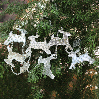 Aluminum ornament garland, 'Flying Reindeer' - Aluminum Reindeer Ornament Garland Crafted in Bali
