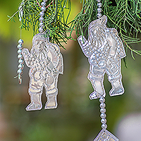 Aluminum ornament garlands, 'Jolly Santa' (set of 3) - Handmade Aluminum Santa Ornament Garlands (Set of 3)
