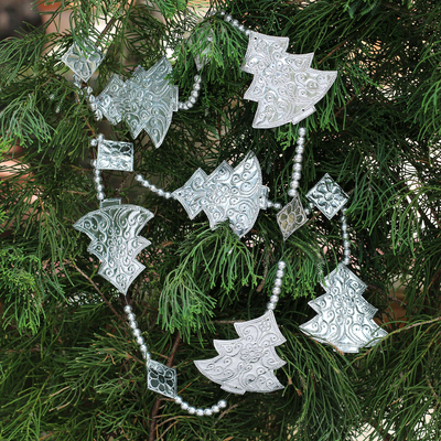 Aluminum ornament garland, 'Christmas Tree Parade' - Aluminum Christmas Tree Ornament Garland from Bali