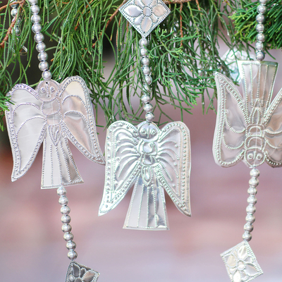 Aluminum ornament garlands, 'Line of Angels' (set of 3) - Handmade Aluminum Angel Ornament Garlands (Set of 3)