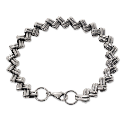 Men's sterling silver bracelet, 'Zigzag Trance' - Handmade Men's Sterling Silver Link Bracelet