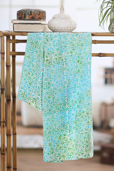 Batik rayon shawl, 'Elegant Pave' - Geometric Hand-Stamped Batik Rayon Shawl from Bali