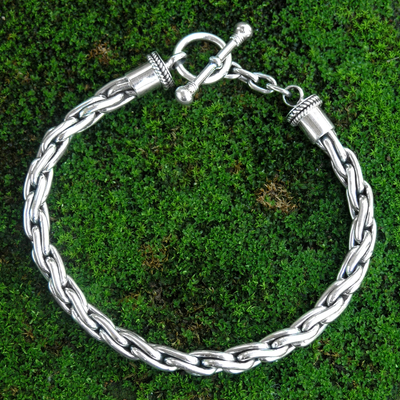 Sterling silver braided bracelet, 'Twist Sphere' - Handmade Braided Sterling Silver Chain Bracelet