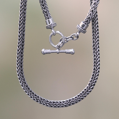 Sterling silver chain necklace, 'Skin and Snake' - Artisan Crafted Sterling Silver Chain Necklace