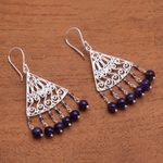 Amethyst chandelier earrings, 'Spiral Fascination' - Spiral Pattern Amethyst Chandelier Earrings from Bali