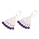 Amethyst chandelier earrings, 'Spiral Fascination' - Spiral Pattern Amethyst Chandelier Earrings from Bali