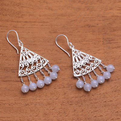 Moonstone chandelier earrings, 'Spiral Fascination' - Spiral Pattern Moonstone Chandelier Earrings from Bali