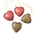Batik wood ornaments, 'Traditional Hearts' (set of 4) - Traditional Batik Wood Heart Ornaments from Java (Set of 4) thumbail