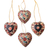 Batik wood ornaments, 'Heart Flowers' (set of 4) - Floral Batik Wood Heart Ornaments from Java (Set of 4)