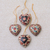 Batik wood ornaments, 'Heart Flowers' (set of 4) - Floral Batik Wood Heart Ornaments from Java (Set of 4) (image 2b) thumbail