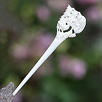 Bone and sterling silver hair pin, 'Peacock Love' - Bone and Sterling Silver Peacock Hair Pin from Bali