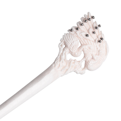 Bone and sterling silver hair pin, 'Peacock Love' - Bone and Sterling Silver Peacock Hair Pin from Bali