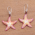 Bone and garnet dangle earrings, 'Happy Starfish' - Hand-Painted Bone and Garnet Starfish Dangle Earrings (image 2b) thumbail