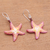 Bone and garnet dangle earrings, 'Happy Starfish' - Hand-Painted Bone and Garnet Starfish Dangle Earrings (image 2c) thumbail