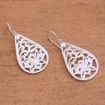 Bone dangle earrings, 'Bali Pride' - Bone Dangle Earrings with Intricate Openwork from Bali