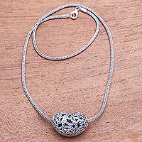 Openwork Heart-Shaped Sterling Silver Pendant Necklace,'Bali Originality'
