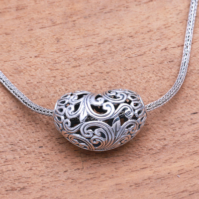 Sterling silver pendant necklace, 'Bali Originality' - Openwork Heart-Shaped Sterling Silver Pendant Necklace