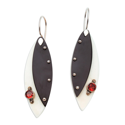 Garnet dangle earrings, 'Light's Edge' - Modern Garnet Dangle Earrings from Thailand