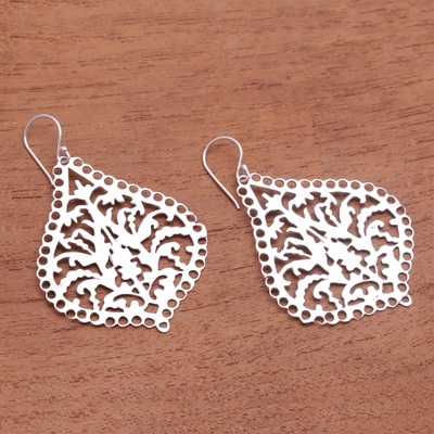 Sterling silver dangle earrings, 'Jagaraga Heritage' - Openwork Pattern Sterling Silver Dangle Earrings from Bali