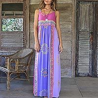 Batik rayon sundress, 'Primavera' - Fuchsia and Purple Batik Rayon Sundress from Bali