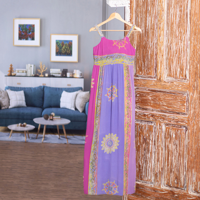 Batik rayon sundress, 'Primavera' - Fuchsia and Purple Batik Rayon Sundress from Bali