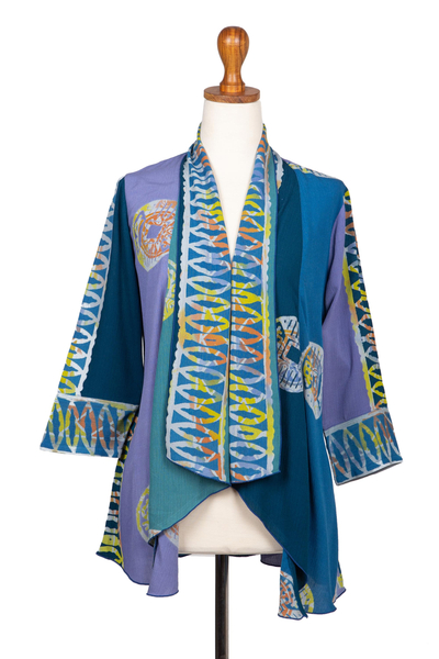 Blue Batik Rayon Kimono Jacket from Bali