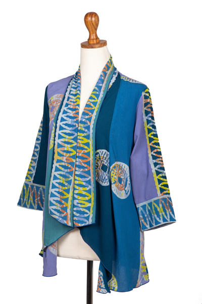Kimonojacke aus Batik-Rayon - Blaue Batik-Rayon-Kimonojacke aus Bali