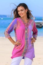 Rayon batik tunic, 'Balinese Twilight' - Fuchsia and Purple Batik Rayon Tunic from Bali