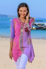 Rayon batik tunic, 'Balinese Twilight' - Fuchsia and Purple Batik Rayon Tunic from Bali