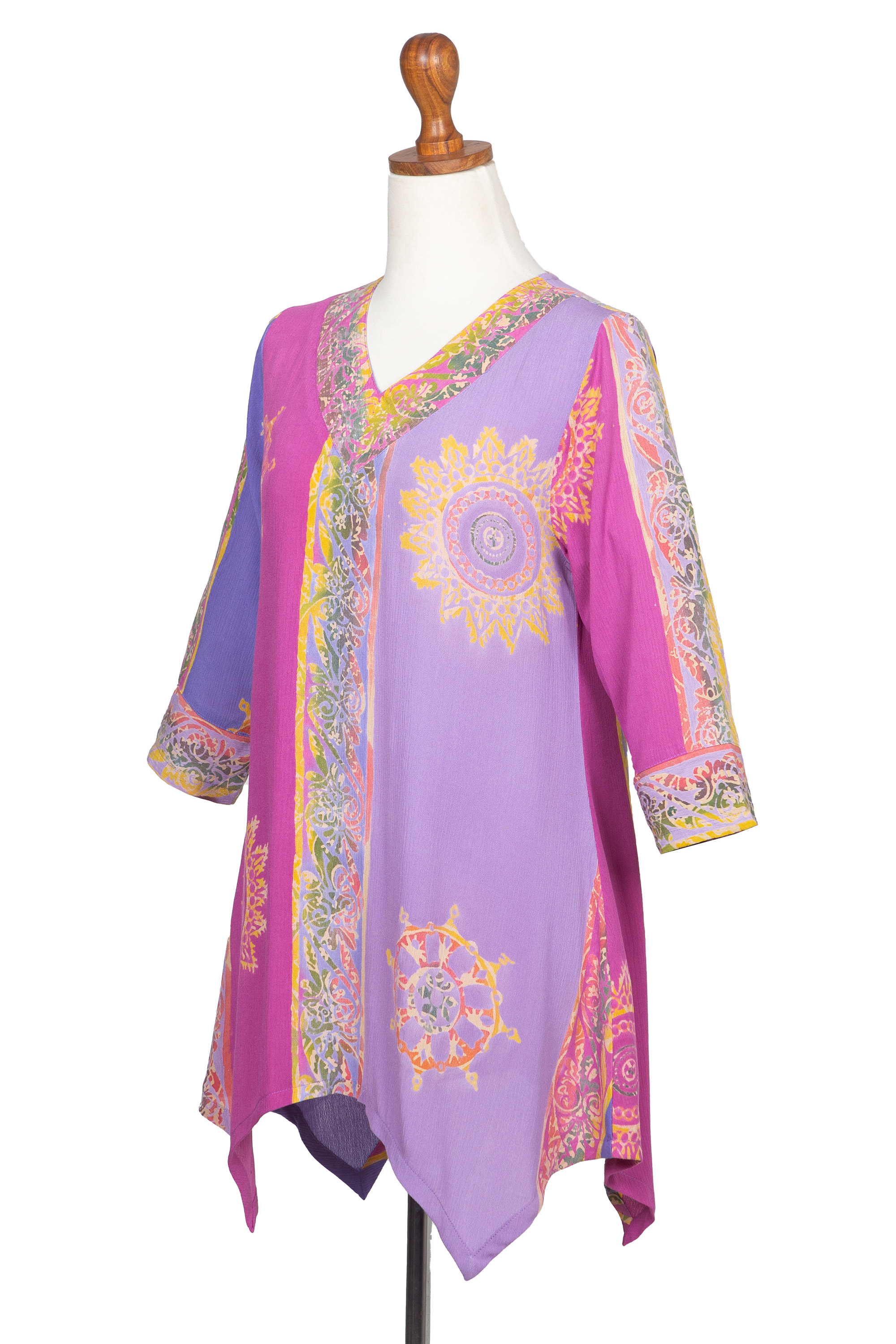 Fuchsia And Purple Batik Rayon Tunic From Bali Balinese Twilight Novica 8175