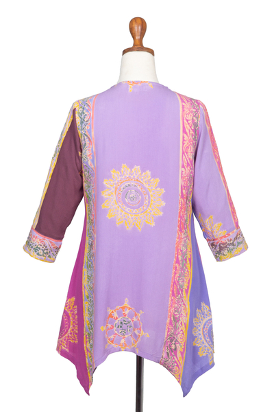 Rayon batik tunic, 'Balinese Twilight' - Fuchsia and Purple Batik Rayon Tunic from Bali
