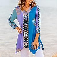 Rayon batik tunic, 'Balinese Waters'