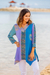 Rayon batik tunic, 'Balinese Waters' - Blue and Purple Batik Rayon Tunic from Bali thumbail