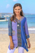 Rayon batik tunic, 'Balinese Waters' - Blue and Purple Batik Rayon Tunic from Bali (image 2d) thumbail