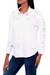Rayon button-up blouse, 'Floral Cloud in White' - Floral Rayon Button-Front Blouse in White from Bali (image 2c) thumbail