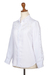 Rayon button-up blouse, 'Floral Cloud in White' - Floral Rayon Button-Front Blouse in White from Bali (image 2f) thumbail