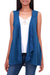 Rayon vest, 'Garden's Glory in Azure' - Floral Embroidered Rayon Vest in Azure from Bali (image 2a) thumbail