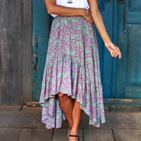 Rayon batik hi-low skirt, 'Gingko Leaf'