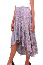 Rayon batik hi-low skirt, 'Gingko Leaf' - Batik Rayon Skirt in Green and Magenta from Bali