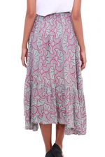 Rayon batik hi-low skirt, 'Gingko Leaf' - Batik Rayon Skirt in Green and Magenta from Bali