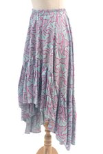 Rayon batik hi-low skirt, 'Gingko Leaf' - Batik Rayon Skirt in Green and Magenta from Bali