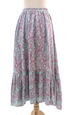Rayon batik hi-low skirt, 'Gingko Leaf' - Batik Rayon Skirt in Green and Magenta from Bali