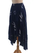 Rayon batik hi-low skirt, 'Midnight Fall' - Batik Rayon Skirt in Midnight and White from Bali