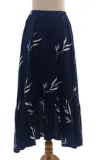 Rayon batik hi-low skirt, 'Midnight Fall' - Batik Rayon Skirt in Midnight and White from Bali