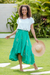 Rayon batik high-low skirt, 'Balinese Breeze in Turquoise' - Batik Rayon Skirt in Turquoise and Lemon from Bali (image 2) thumbail